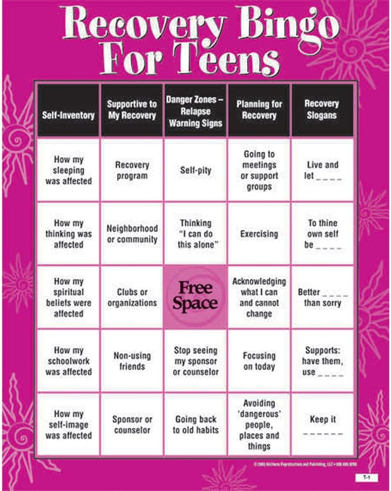 Recovery Bingo Game for Teens