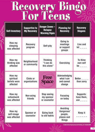 Recovery Bingo Game for Teens