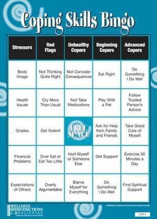 Coping Skills Bingo Game Teens