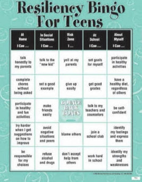 Resiliency Bingo Teen Version